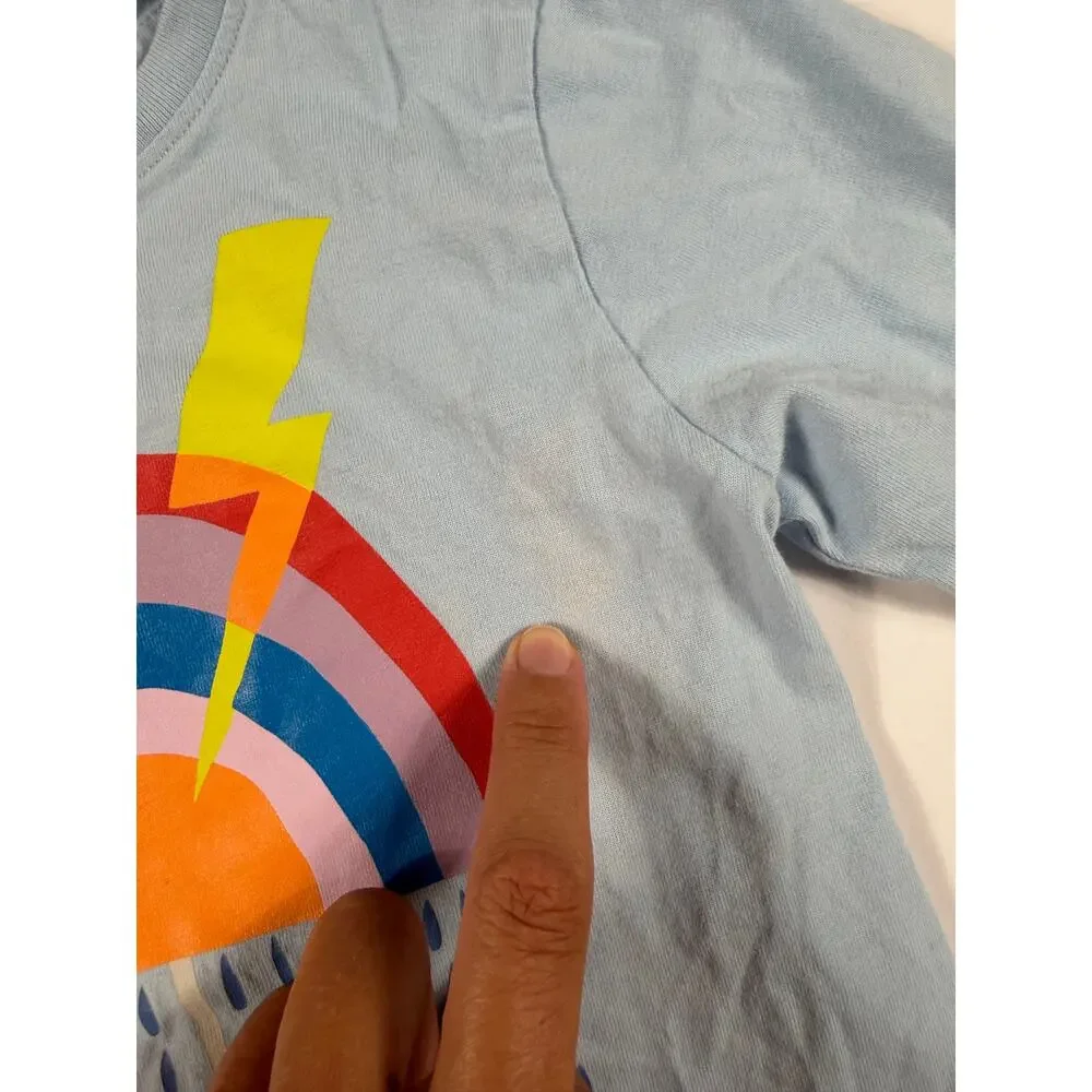 Tea Collection Rainbow Lightning Rain Graphic Long Sleeve Blue Tee Size 5